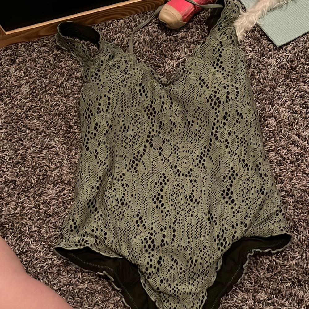 Green lace overlay swimsuit